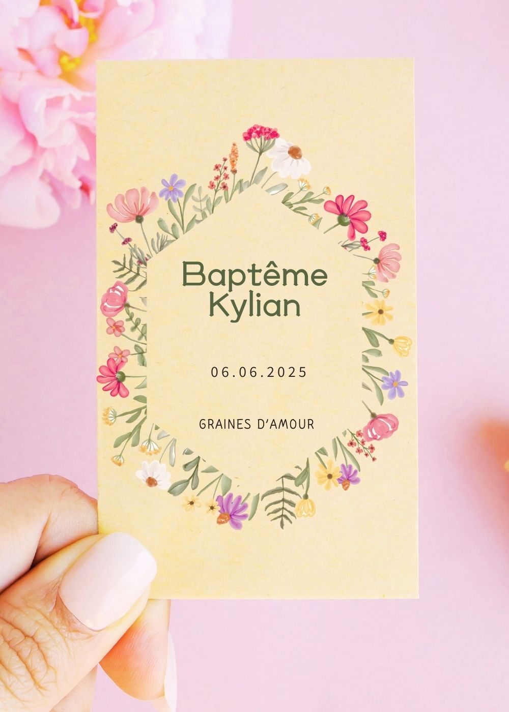 Sachets de graines - Baptême - "Hexagone floral"