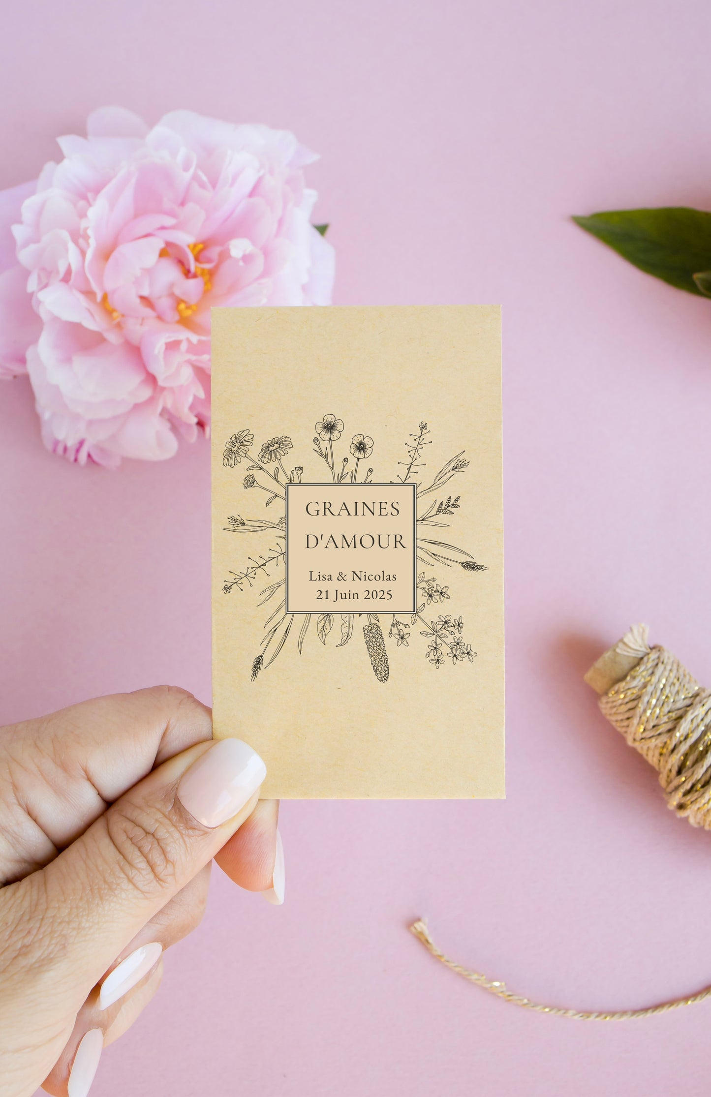 Sachets de graines personnalisables - Modèle "Lisa et Nicolas"