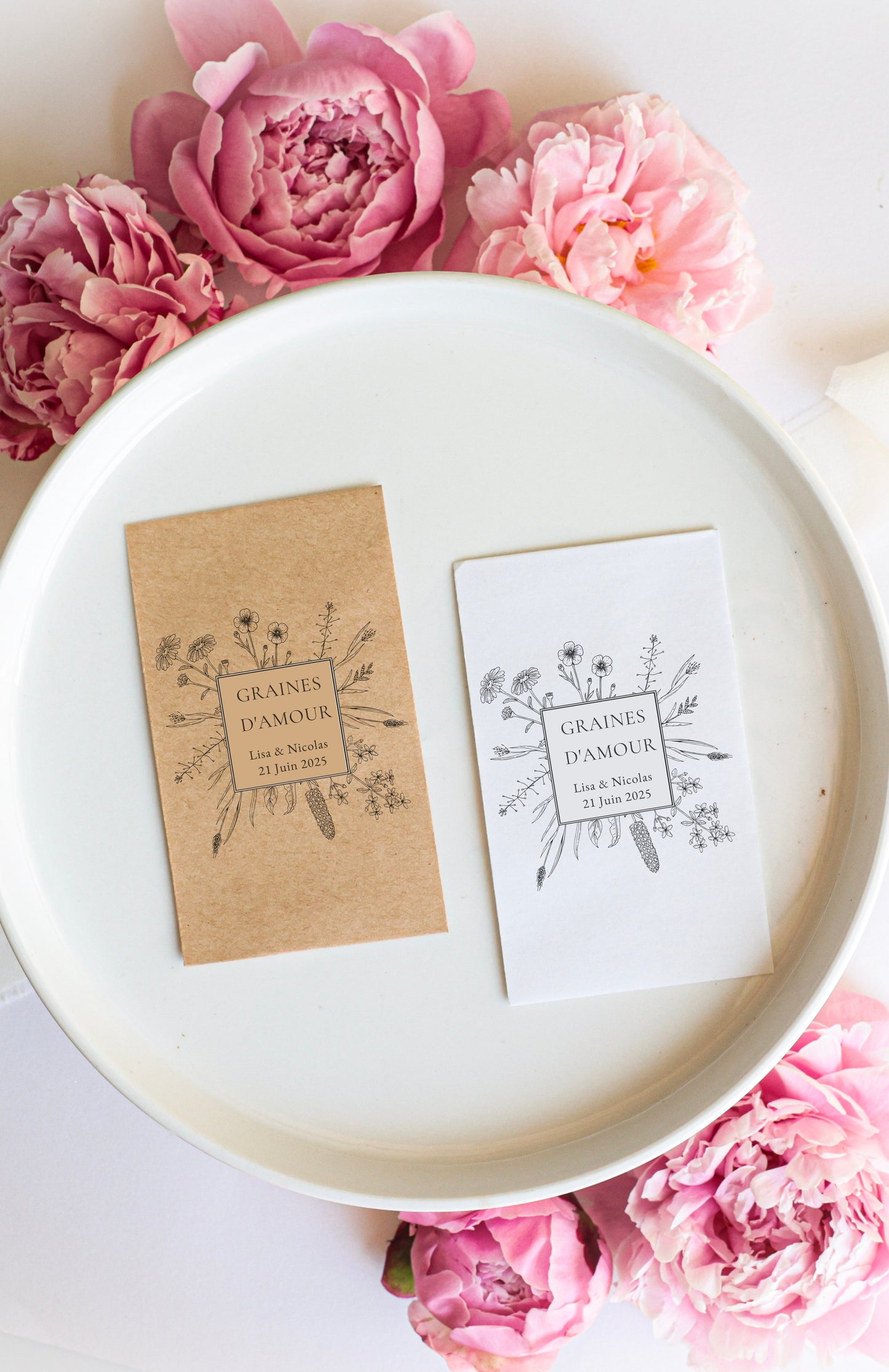 Sachets de graines personnalisables - Modèle "Lisa et Nicolas"