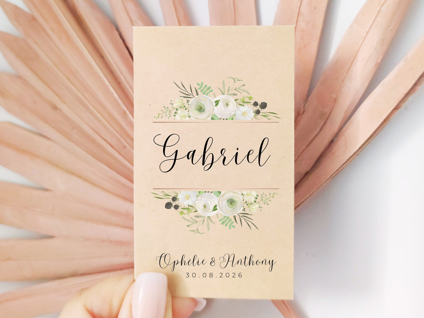 Marque-place - "Fleurs blanches"