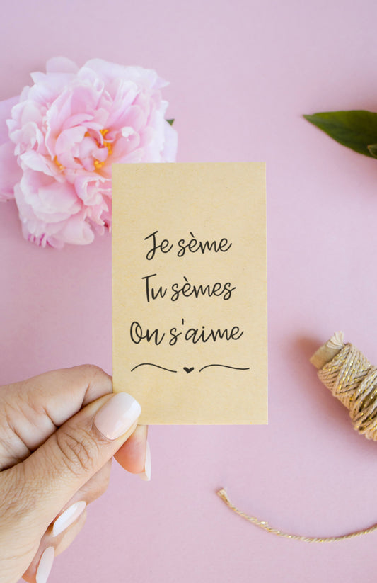 Sachet de graines : Modèle "Je sème tu sèmes on s'aime"
