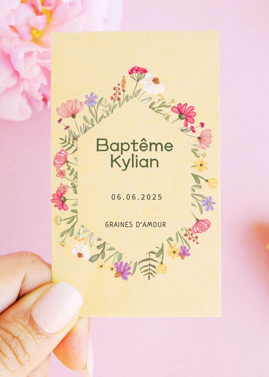 Sachets de graines - Baptême - "Hexagone floral"