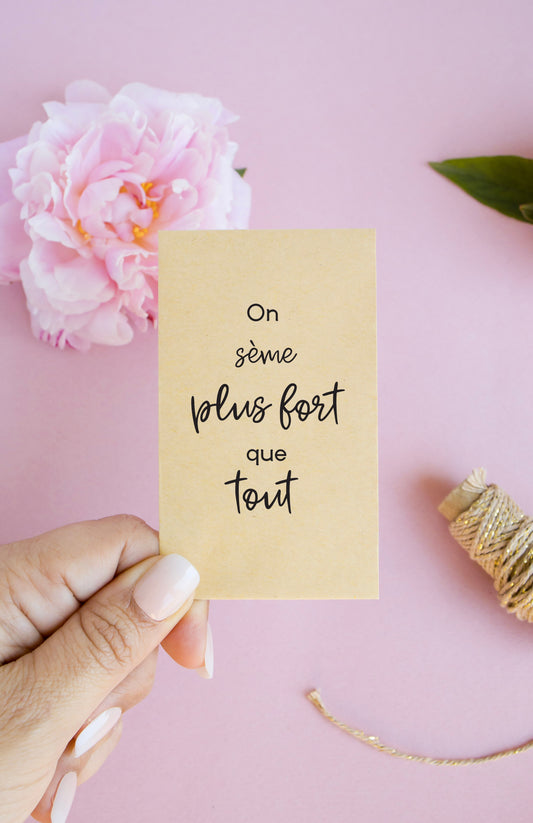 Sachet de graines : Modèle "On s'aime plus fort que tout - Variante 2"