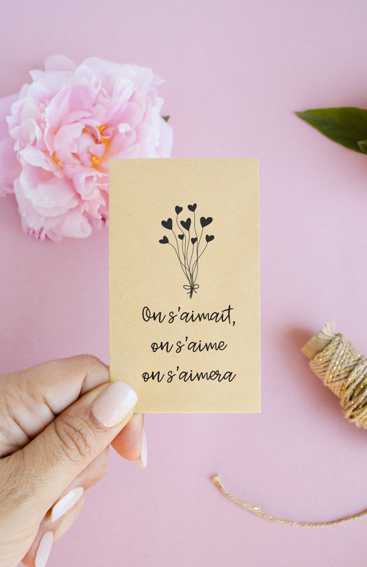 Sachet de graines : Modèle "On s'aimait, on s'aime on s'aimera"