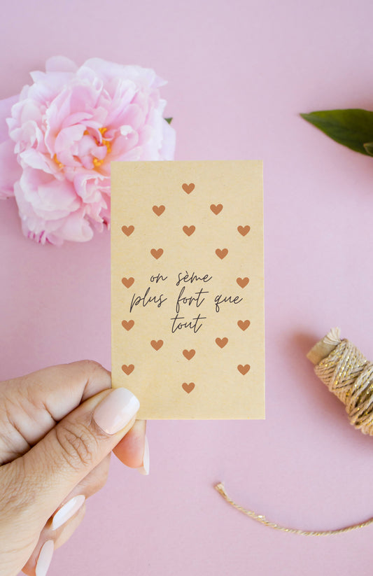 Sachet de graines : Modèle "On s'aime plus fort que tout"