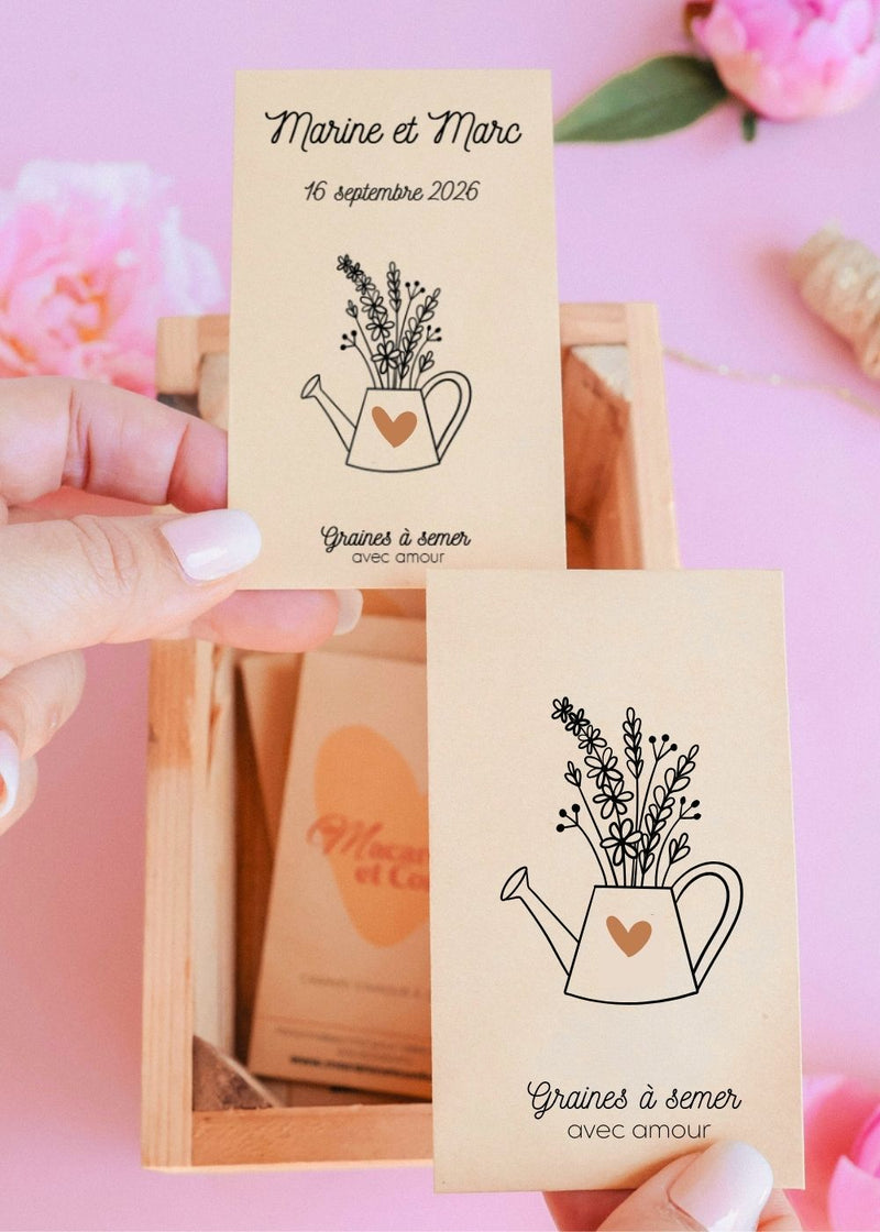 Sachet de graines personnalisable Arrosoir cœur pour un événement