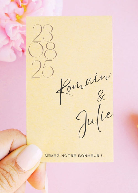 Sachets de graines - Mariage - "Date et prénoms stylisés"