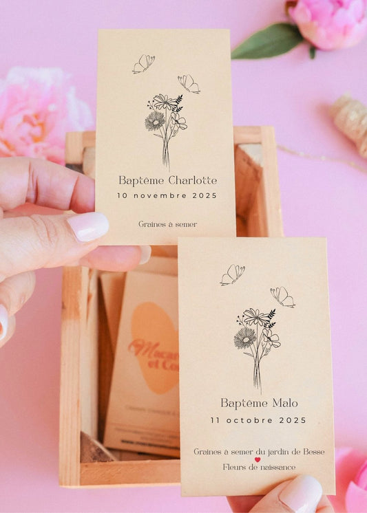 Sachets de graines - Baptême "Papillons fleurs"