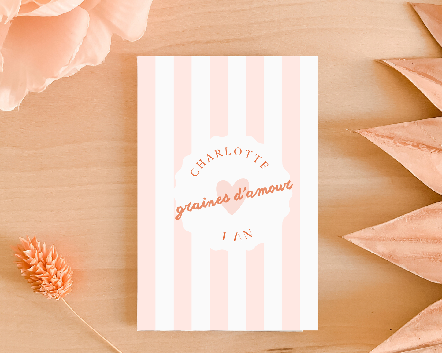 Sachets de graines - Baptême - "Rayures roses"