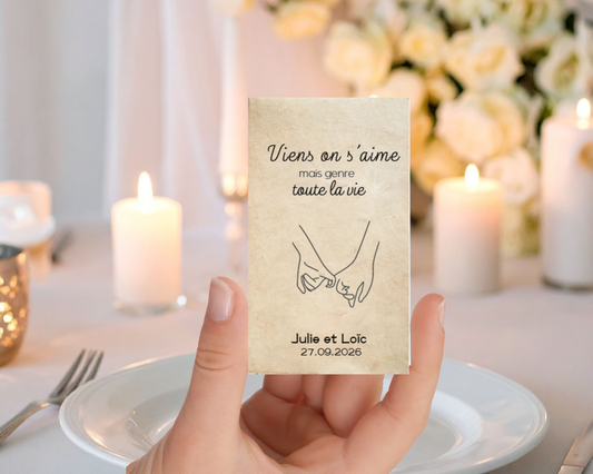 Sachets de graines - Mariage - "Viens on s'aime mais genre toute la vie"