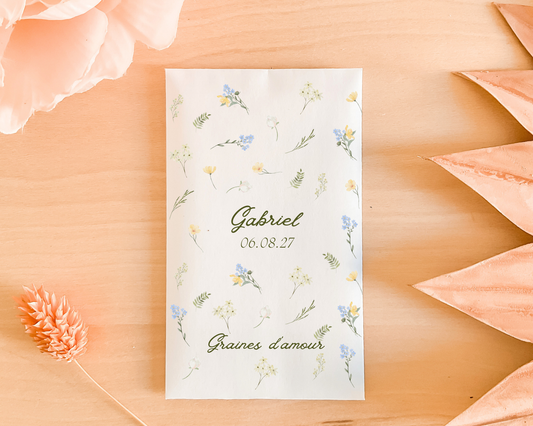 Sachets de graines - Baptême - "Fleurs bleues"